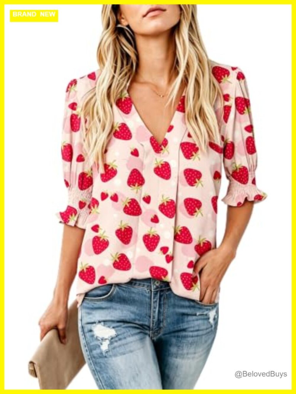Women Halloween Blouse V Neck Smocked Puff Sleeve Dressy Top